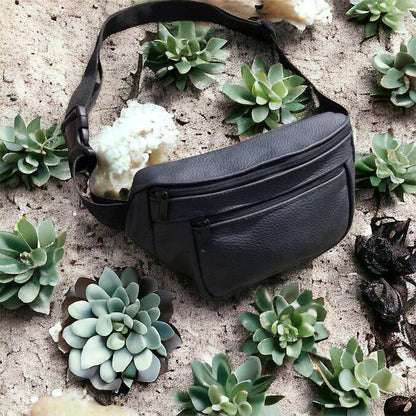 Кожаная качественная бананка мужская - женская сумка, черная сумка из кожи