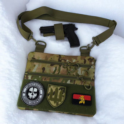 Сумка-кобура наплечна мультикам з липучкою для шевронів, тактична сумка чоловіча з кордури