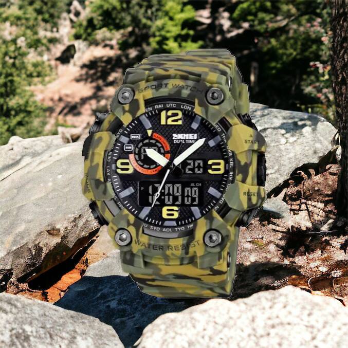 Часы наручные мужские SKMEI 1520CMGN CAMO GREEN, часы военные мужские, для военнослужащих. Цвет: камуфляж