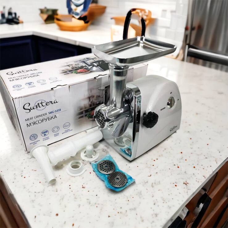 Мясорубка Suntera SMG-5418W, электромясорубка для дома, мясорубка с металлическим редуктором