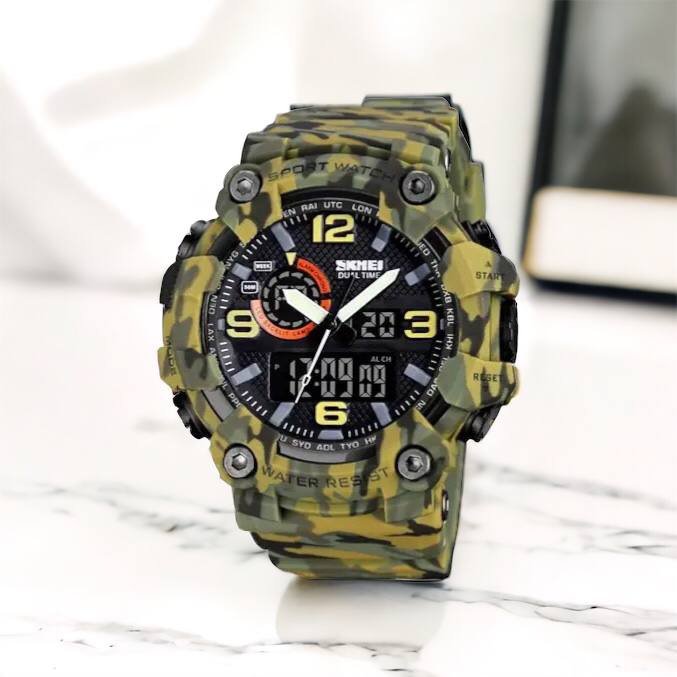 Часы наручные мужские SKMEI 1520CMGN CAMO GREEN, часы военные мужские, для военнослужащих. Цвет: камуфляж