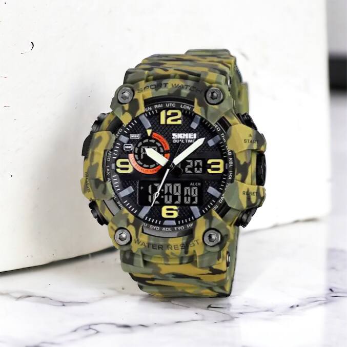 Часы наручные мужские SKMEI 1520CMGN CAMO GREEN, часы военные мужские, для военнослужащих. Цвет: камуфляж