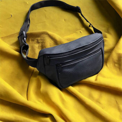 Кожаная качественная бананка мужская - женская сумка, черная сумка из кожи