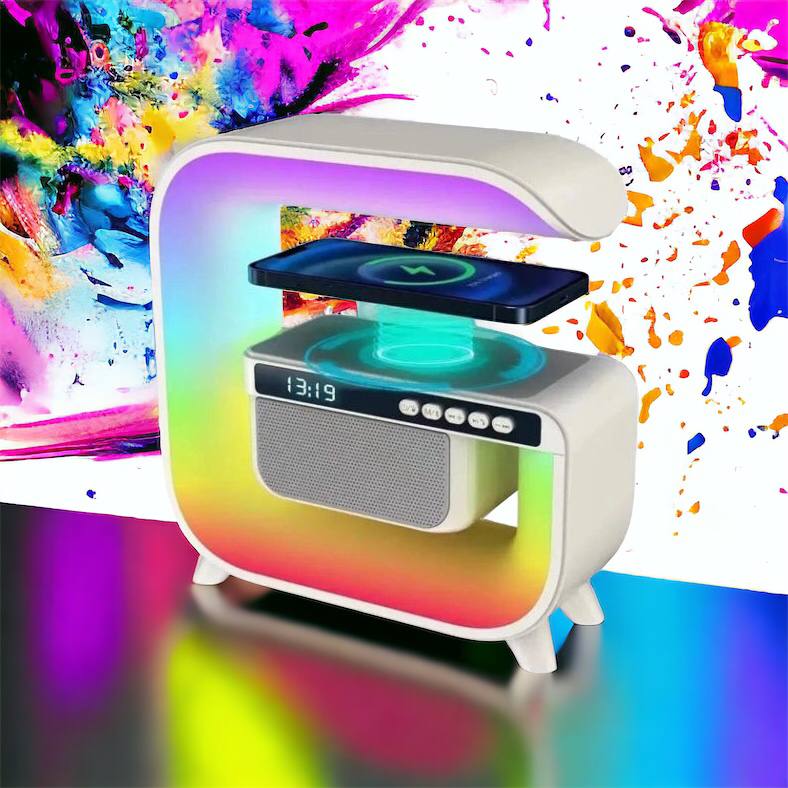 Ночник аккумуляторный RGB G3 с беспроводной зарядкой 15W и Bluetooth колонкой 3W Настольная смарт лампа