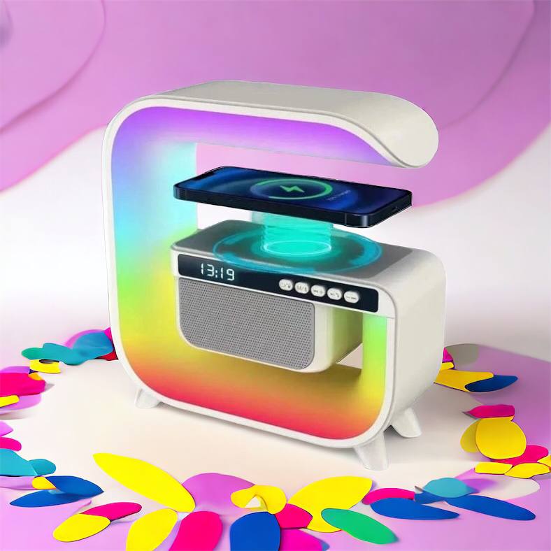 Ночник аккумуляторный RGB G3 с беспроводной зарядкой 15W и Bluetooth колонкой 3W Настольная смарт лампа