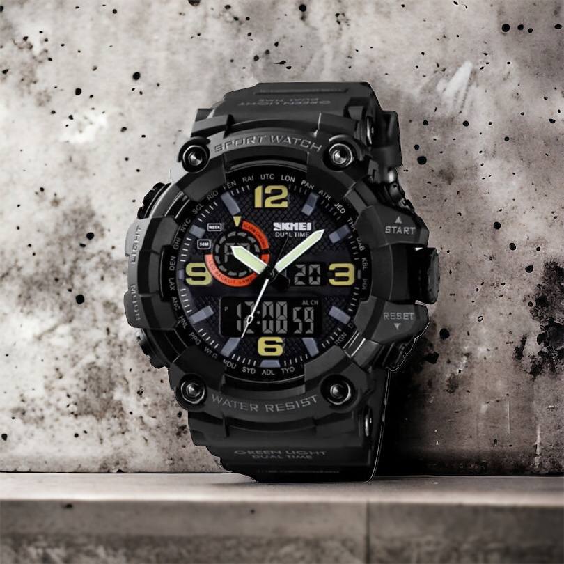 Часы наручные мужские SKMEI 1520BK BLACK, армейские часы противоударные. Цвет: черный