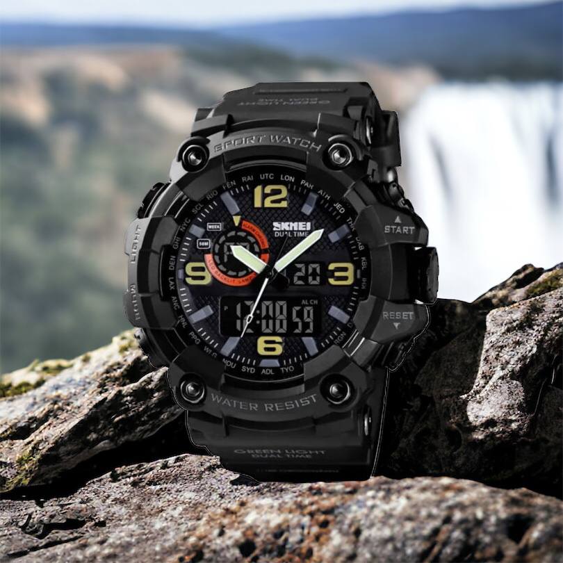 Часы наручные мужские SKMEI 1520BK BLACK, армейские часы противоударные. Цвет: черный