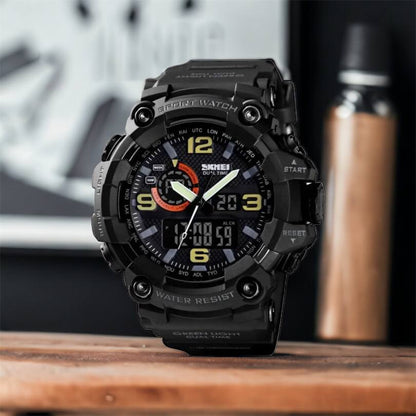 Часы наручные мужские SKMEI 1520BK BLACK, армейские часы противоударные. Цвет: черный