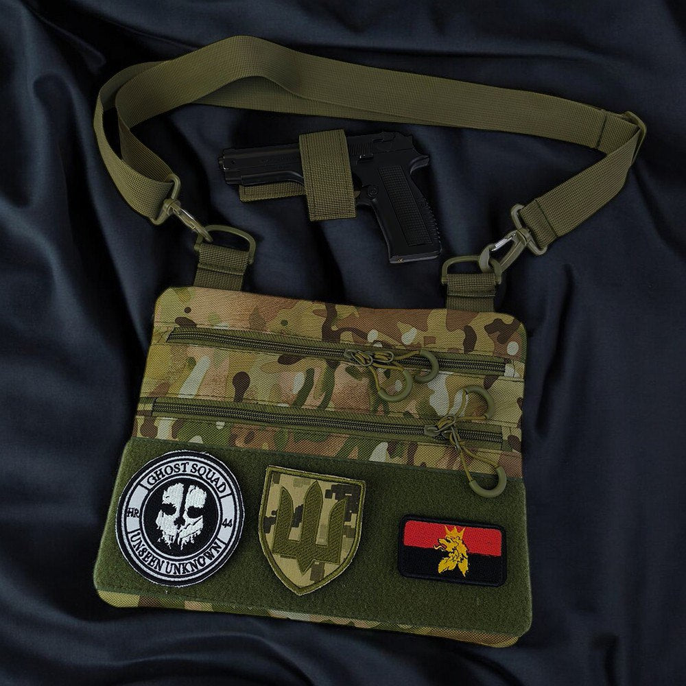 Сумка-кобура наплечна мультикам з липучкою для шевронів, тактична сумка чоловіча з кордури
