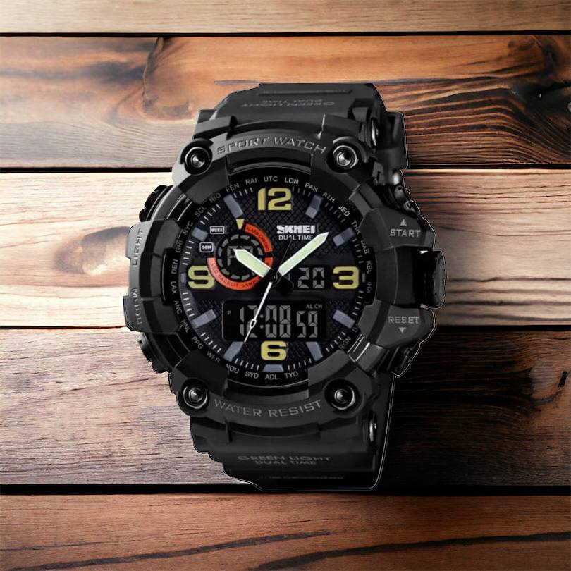 Часы наручные мужские SKMEI 1520BK BLACK, армейские часы противоударные. Цвет: черный