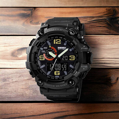 Часы наручные мужские SKMEI 1520BK BLACK, армейские часы противоударные. Цвет: черный