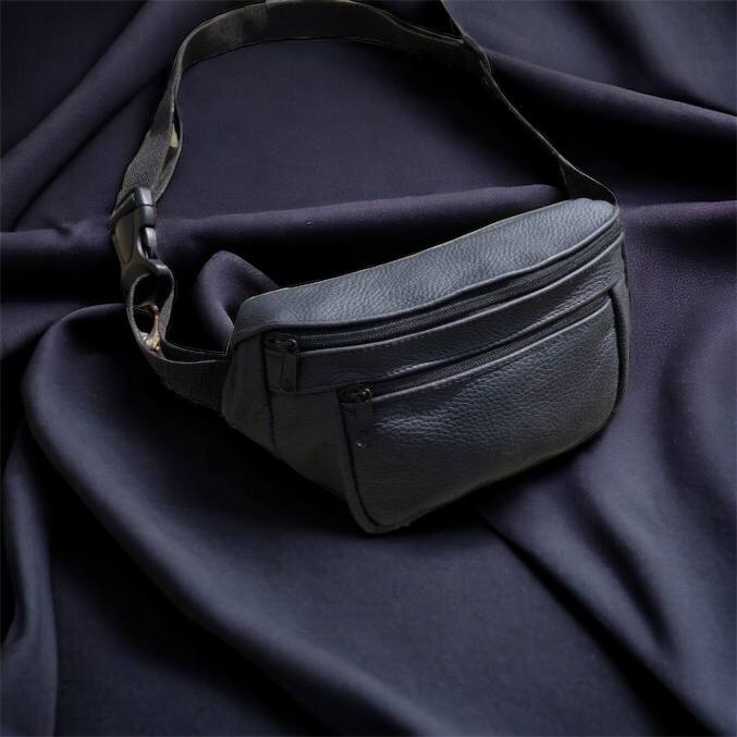 Кожаная качественная бананка мужская - женская сумка, черная сумка из кожи