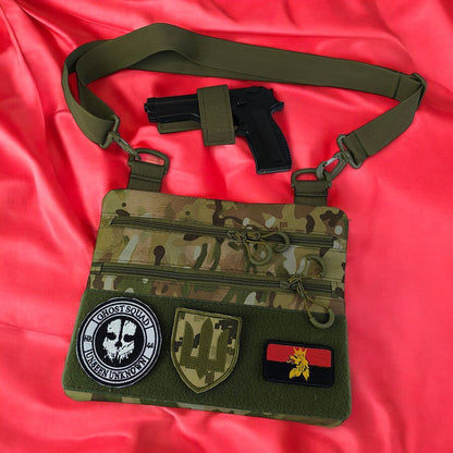 Сумка-кобура наплечна мультикам з липучкою для шевронів, тактична сумка чоловіча з кордури