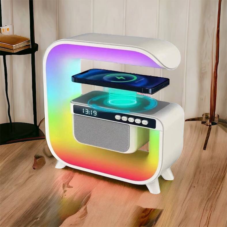 Ночник аккумуляторный RGB G3 с беспроводной зарядкой 15W и Bluetooth колонкой 3W Настольная смарт лампа