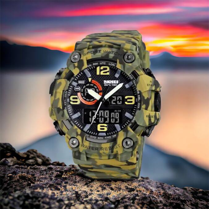 Часы наручные мужские SKMEI 1520CMGN CAMO GREEN, часы военные мужские, для военнослужащих. Цвет: камуфляж