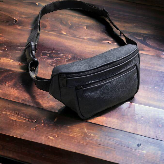 Кожаная качественная бананка мужская - женская сумка, черная сумка из кожи