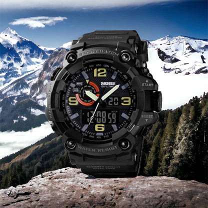 Часы наручные мужские SKMEI 1520BK BLACK, армейские часы противоударные. Цвет: черный