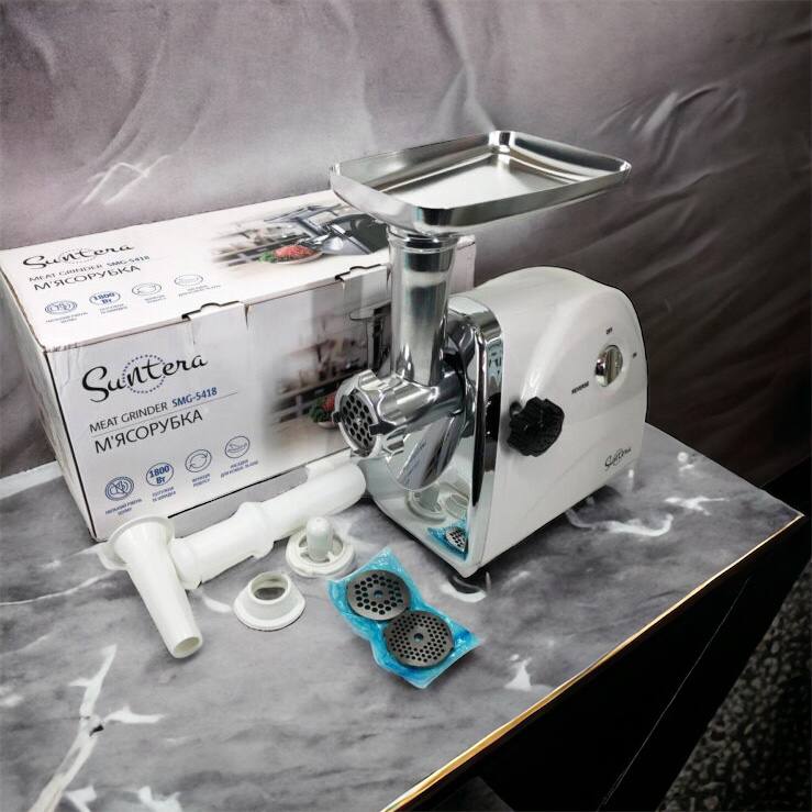Мясорубка Suntera SMG-5418W, электромясорубка для дома, мясорубка с металлическим редуктором