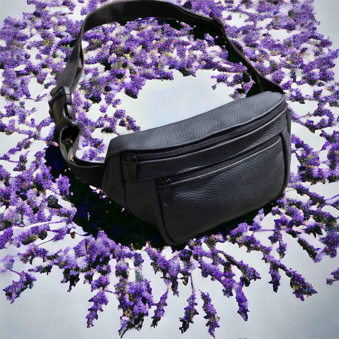 Кожаная качественная бананка мужская - женская сумка, черная сумка из кожи