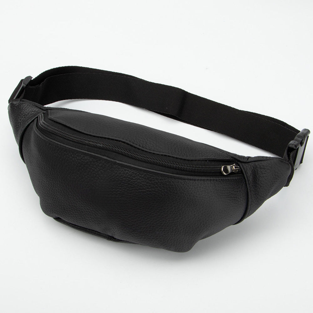 Кожаная бананка, мужская женская сумка из натуральной кожи, черная барсетка