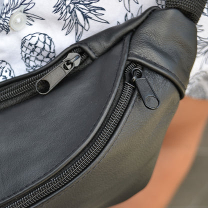 Кожаная бананка, мужская женская сумка из натуральной кожи, черная барсетка