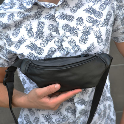 Кожаная бананка, мужская женская сумка из натуральной кожи, черная барсетка