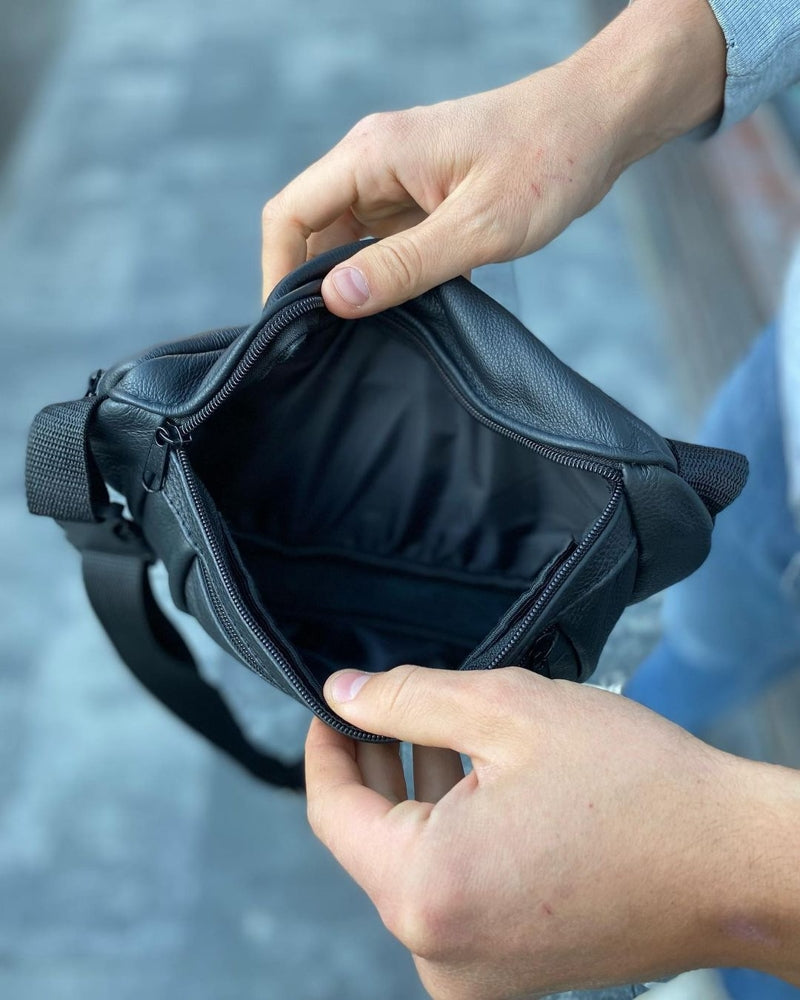 Кожаная бананка, мужская женская сумка из натуральной кожи, черная барсетка