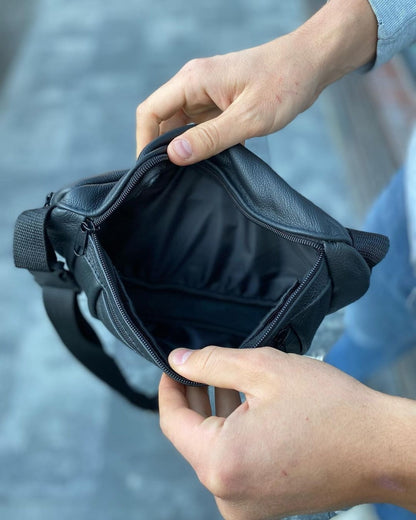 Кожаная бананка, мужская женская сумка из натуральной кожи, черная барсетка