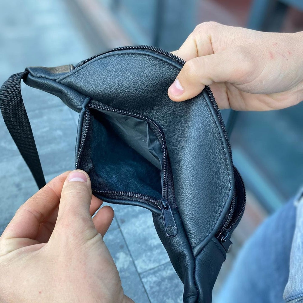 Кожаная бананка, мужская женская сумка из натуральной кожи, черная барсетка