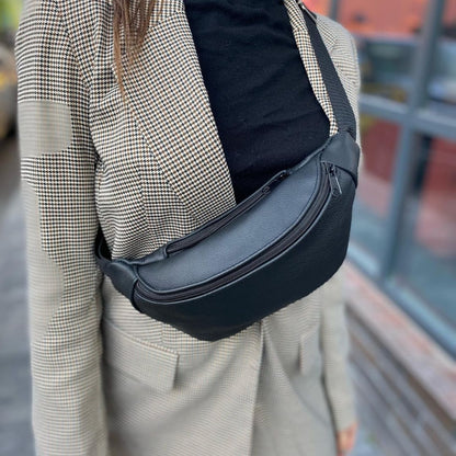 Кожаная бананка, мужская женская сумка из натуральной кожи, черная барсетка