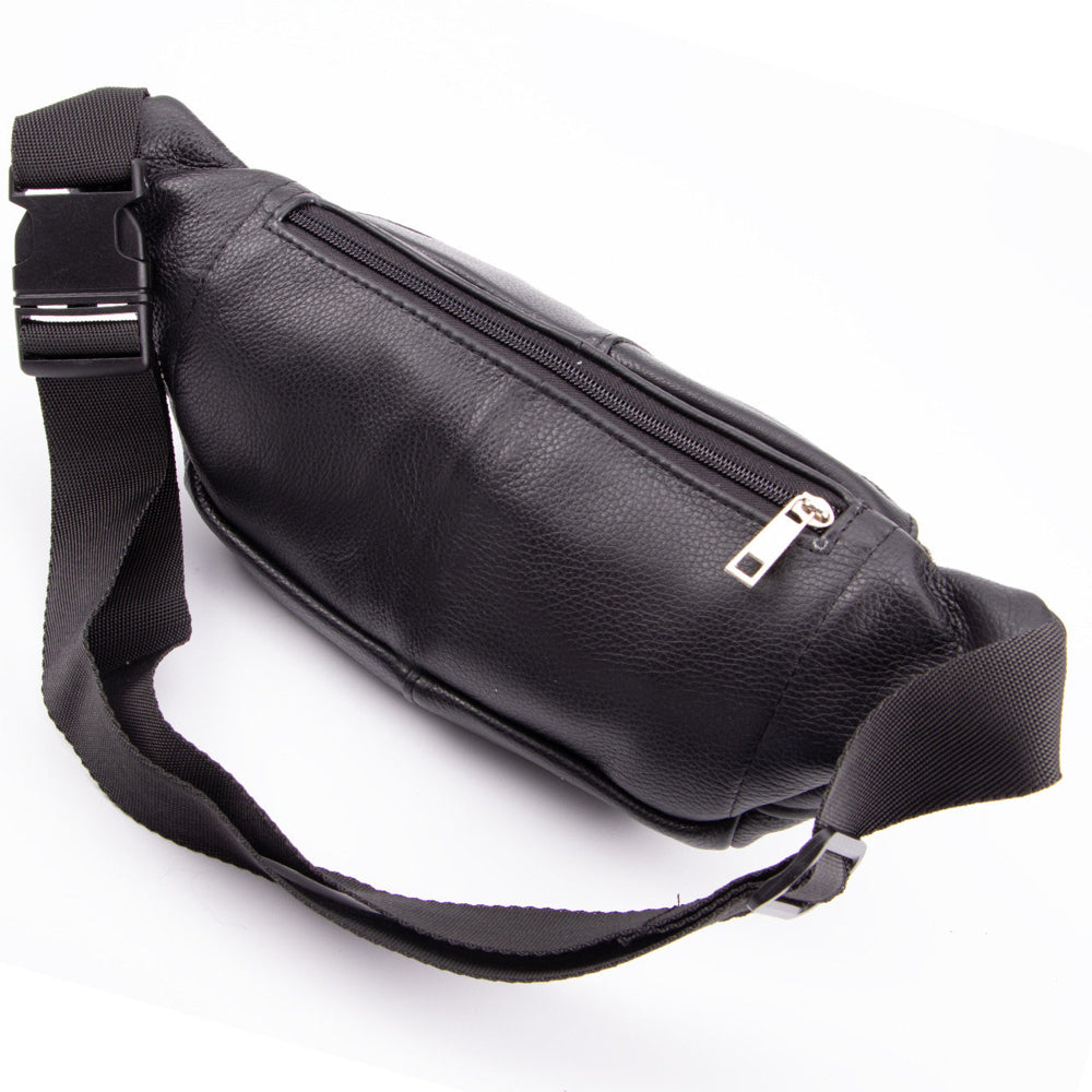 Кожаная бананка, мужская женская сумка из натуральной кожи, черная барсетка