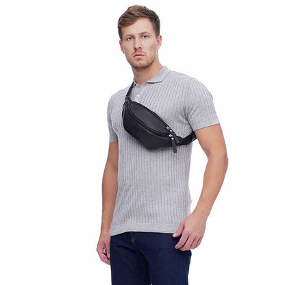 Кожаная бананка, мужская женская сумка из натуральной кожи, черная барсетка