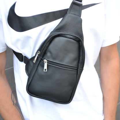 Сумка из натуральной кожи, слинг мужской черный, барсетка, кросс боди, Практичная сумка-мессенджер