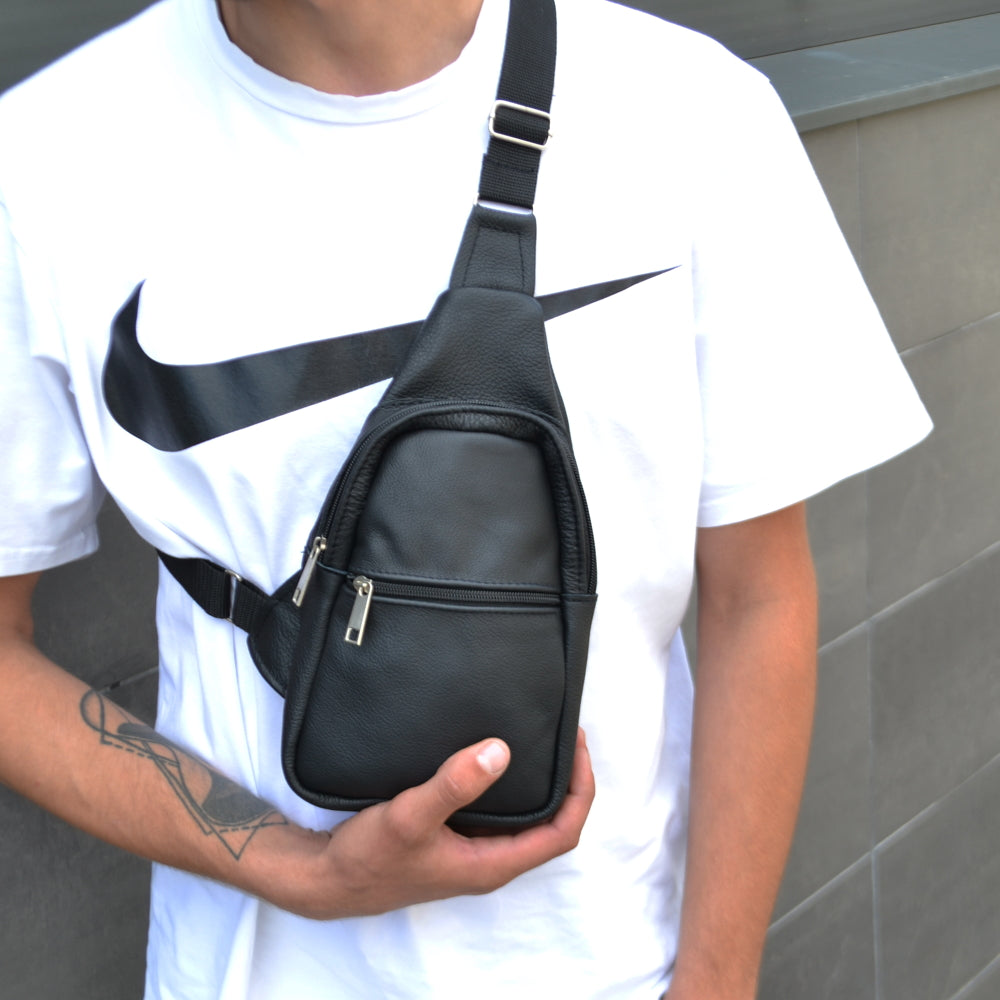 Сумка из натуральной кожи, слинг мужской черный, барсетка, кросс боди, Практичная сумка-мессенджер