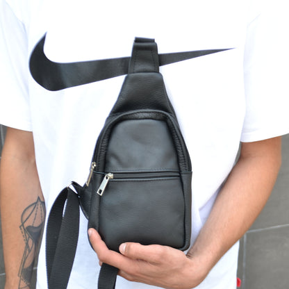 Сумка из натуральной кожи, слинг мужской черный, барсетка, кросс боди, Практичная сумка-мессенджер