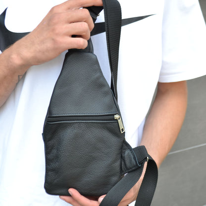 Сумка из натуральной кожи, слинг мужской черный, барсетка, кросс боди, Практичная сумка-мессенджер