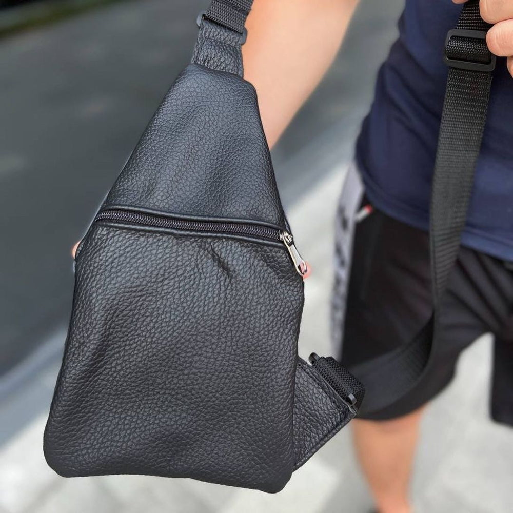 Сумка из натуральной кожи, слинг мужской черный, барсетка, кросс боди, Практичная сумка-мессенджер
