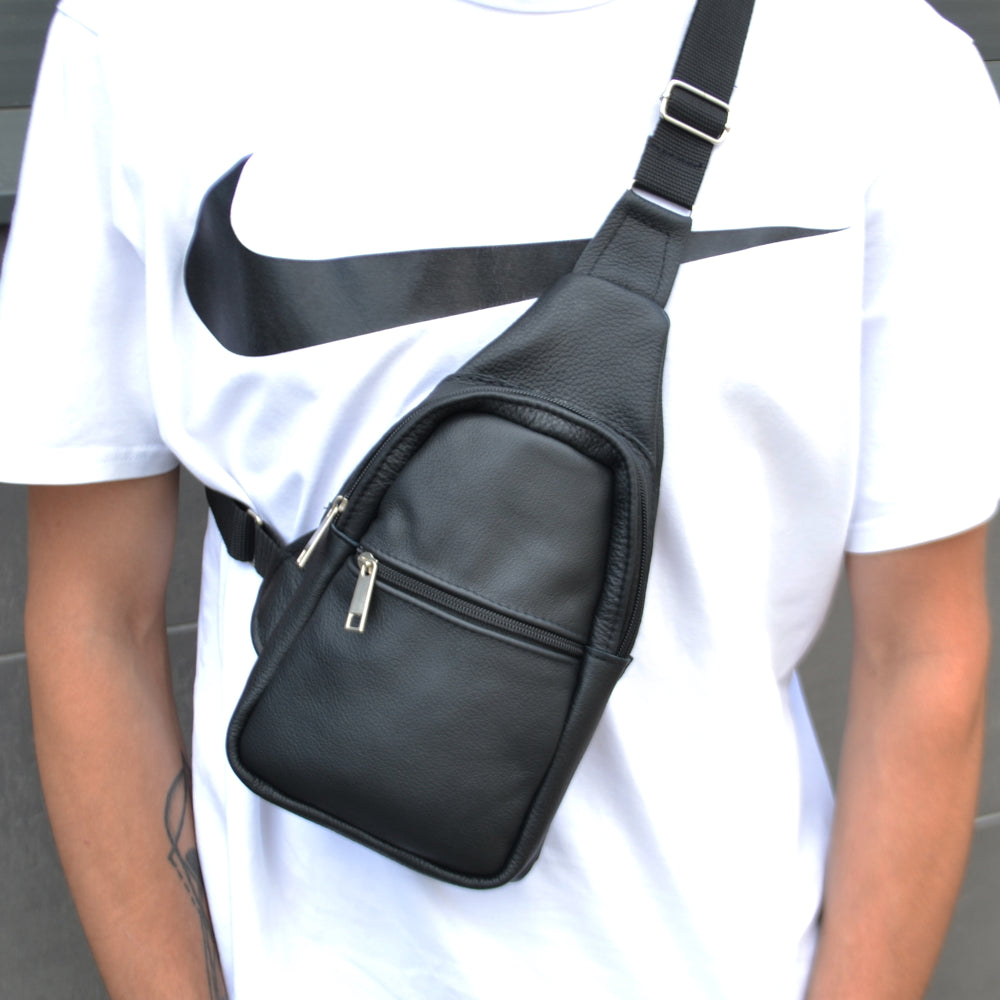 Сумка из натуральной кожи, слинг мужской черный, барсетка, кросс боди, Практичная сумка-мессенджер