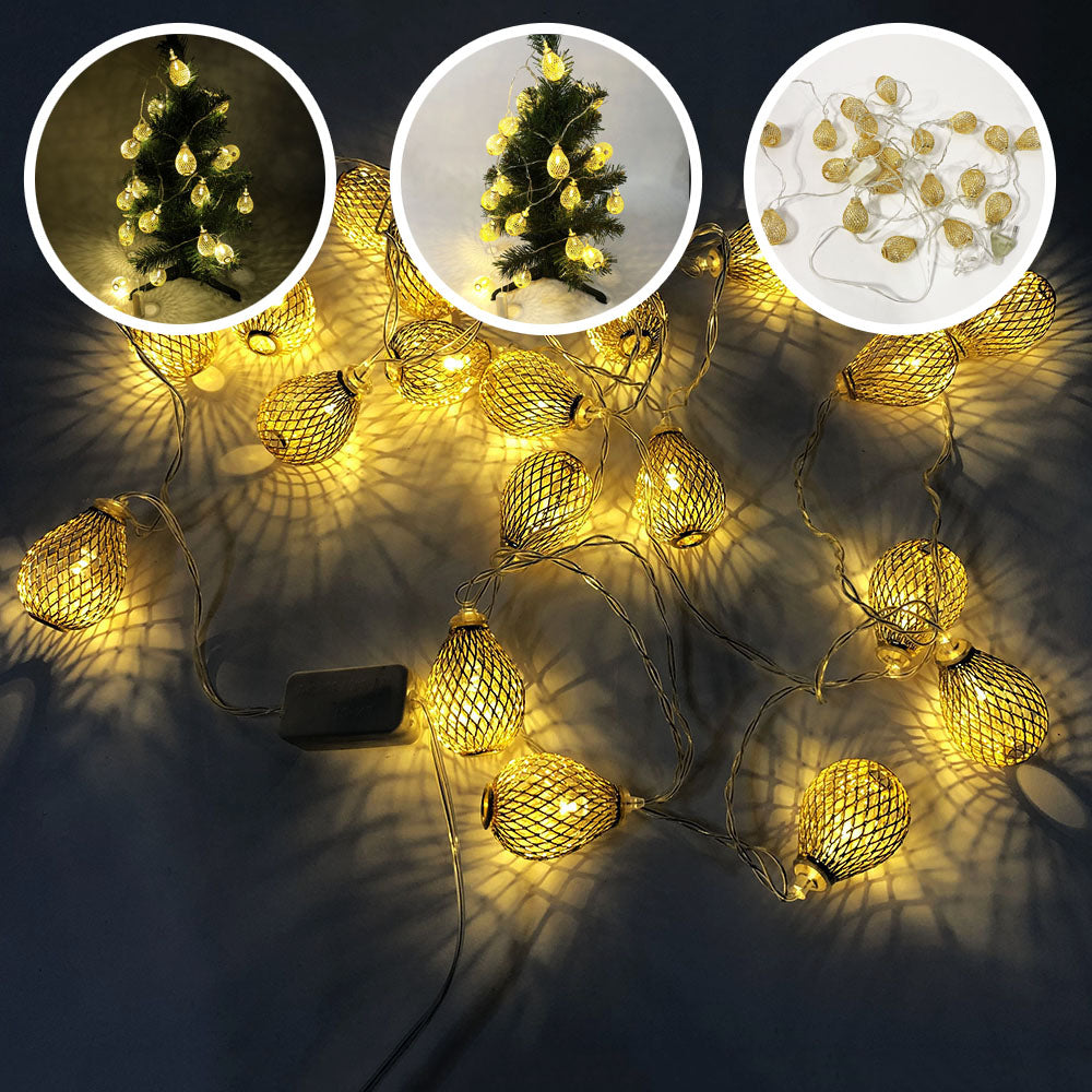 Гирлянда светодиодная белая, теплый белый в металлических шариках, провод прозрачный, 2м