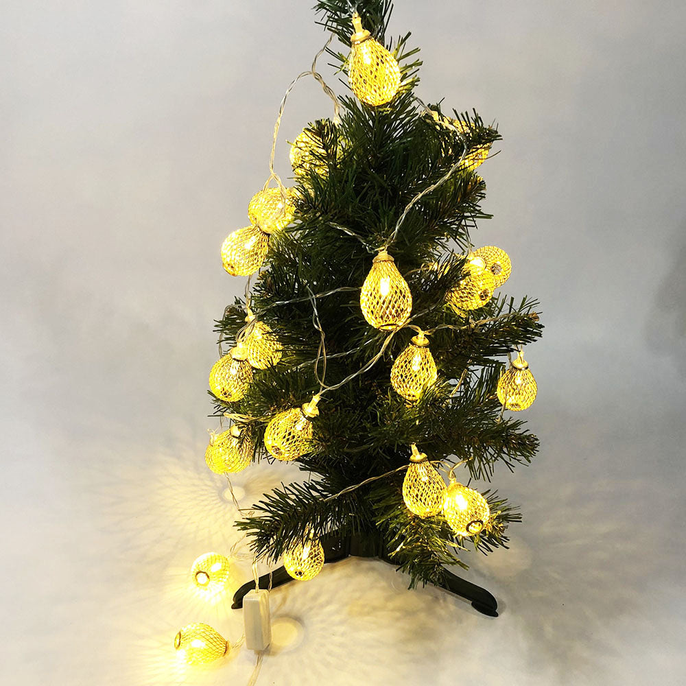 Гирлянда светодиодная белая, теплый белый в металлических шариках, провод прозрачный, 2м