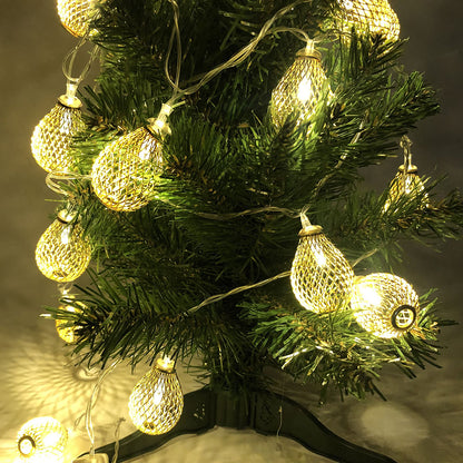 Гирлянда светодиодная белая, теплый белый в металлических шариках, провод прозрачный, 2м