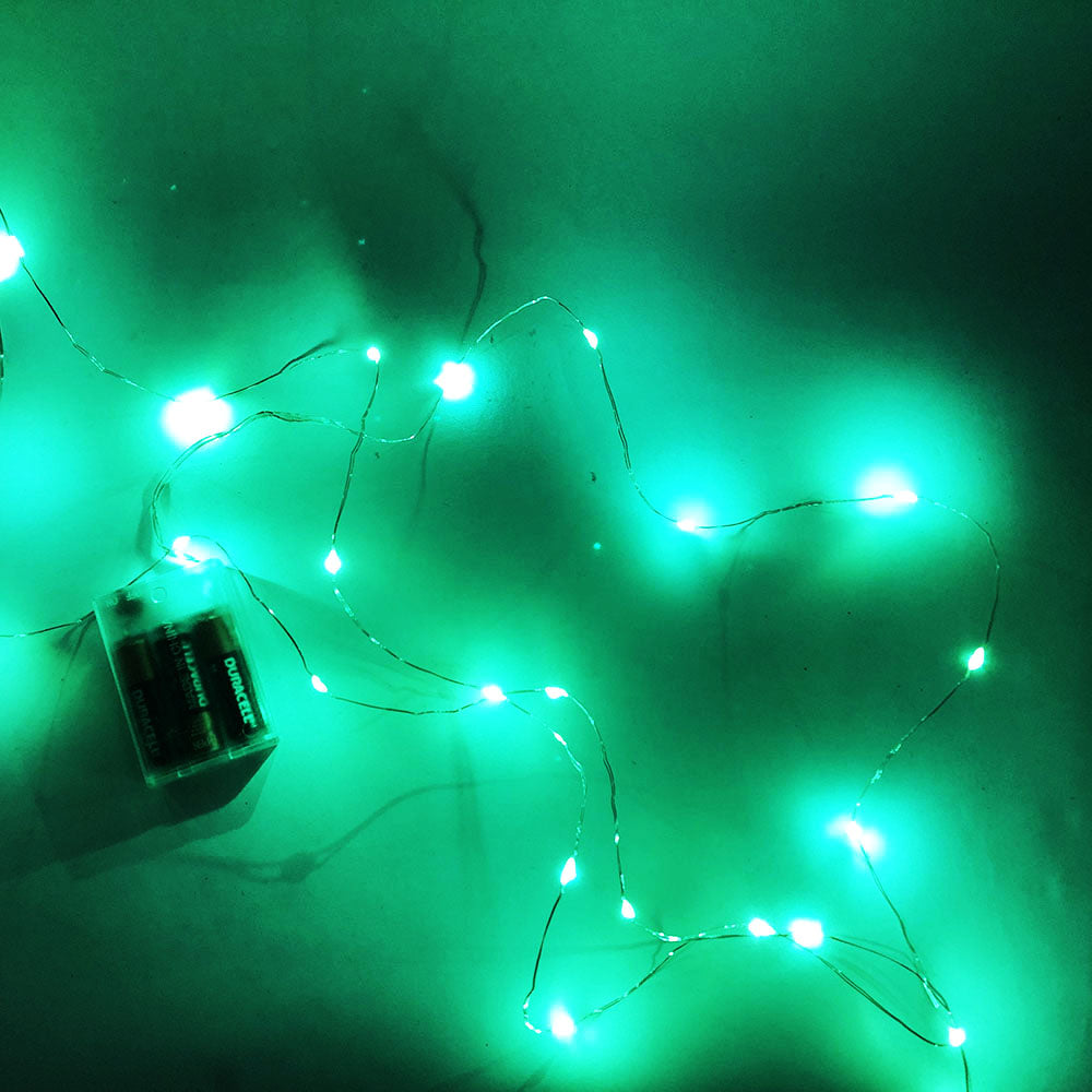 Гирлянда светодиодная роса на батарейках зеленая, провод прозрачный, 5м