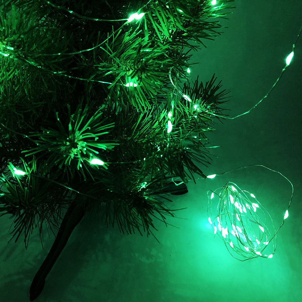 Гирлянда светодиодная роса на батарейках зеленая, провод прозрачный, 5м