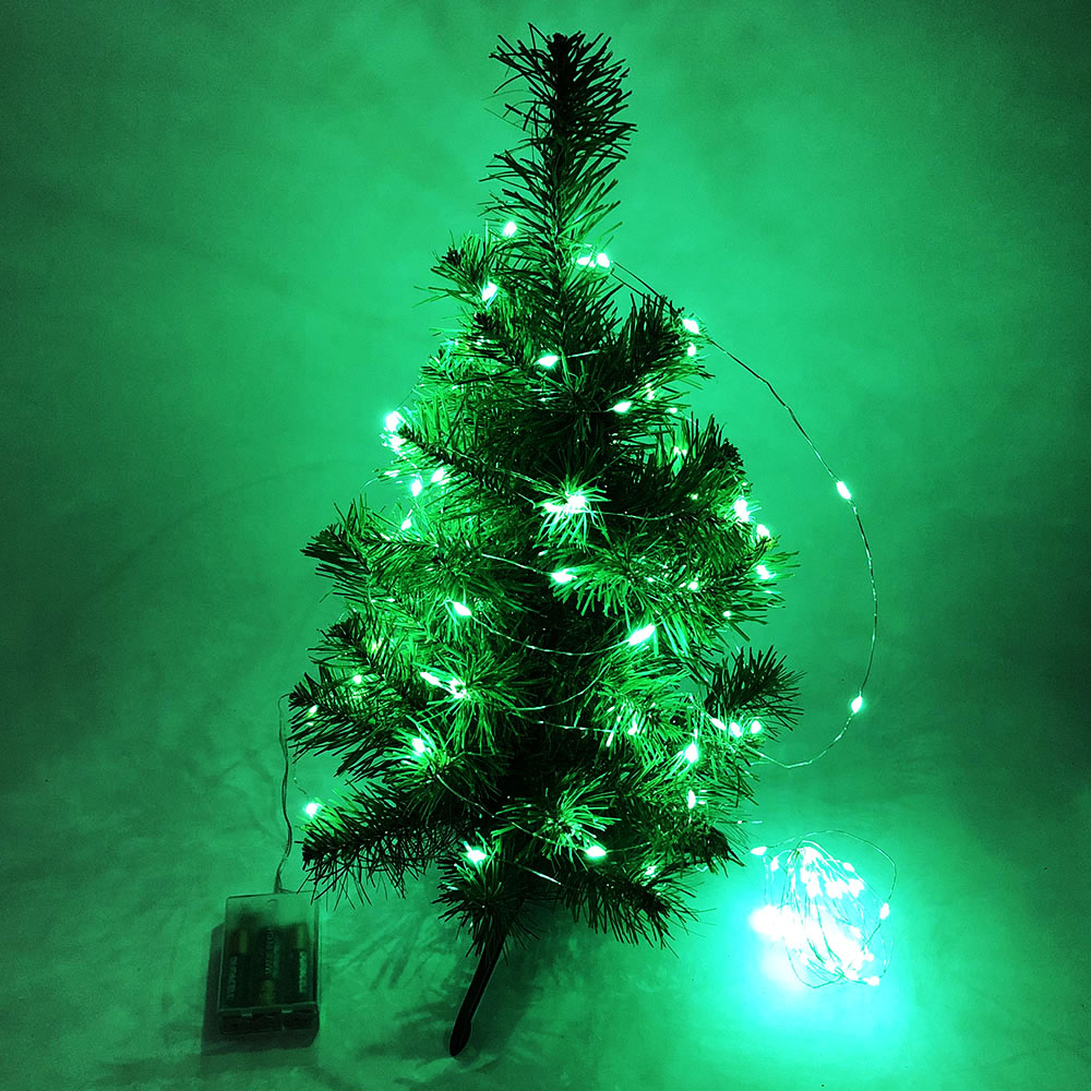 Гирлянда светодиодная роса на батарейках зеленая, провод прозрачный, 5м