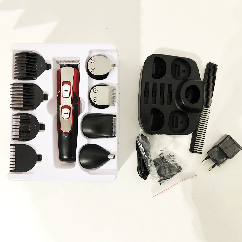 Машинка для стрижки 10в1 GEMEI GM-592, окантовочная машинка, подстригательная машинка. Цвет: красный