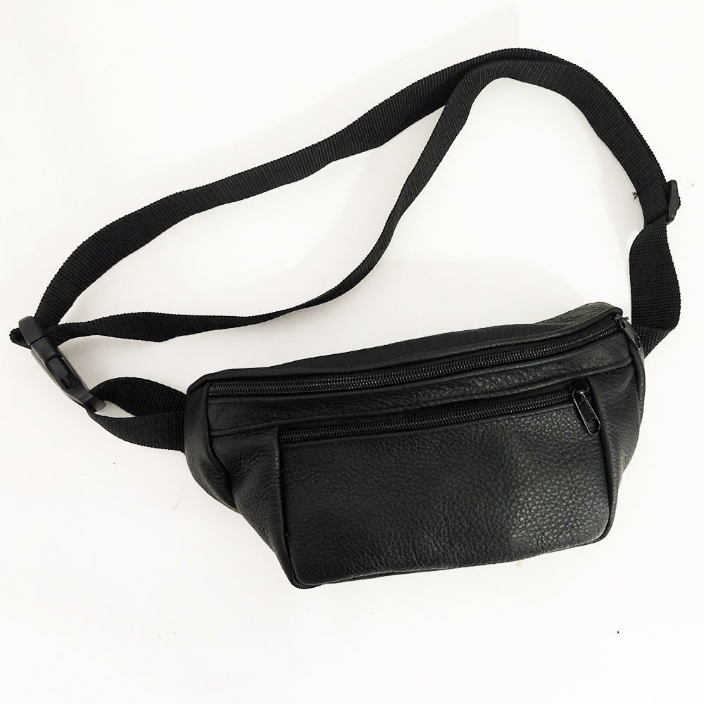 Кожаная качественная бананка мужская - женская сумка, черная сумка из кожи