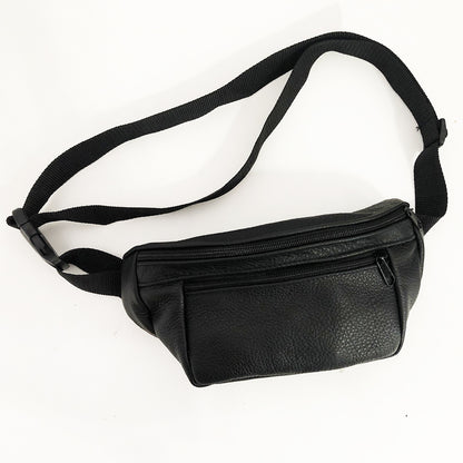 Кожаная качественная бананка мужская - женская сумка, черная сумка из кожи