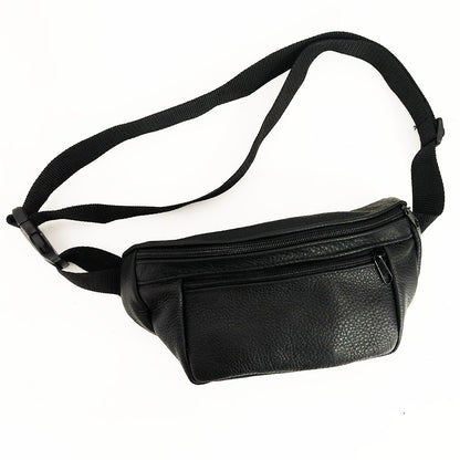 Кожаная качественная бананка мужская - женская сумка, черная сумка из кожи