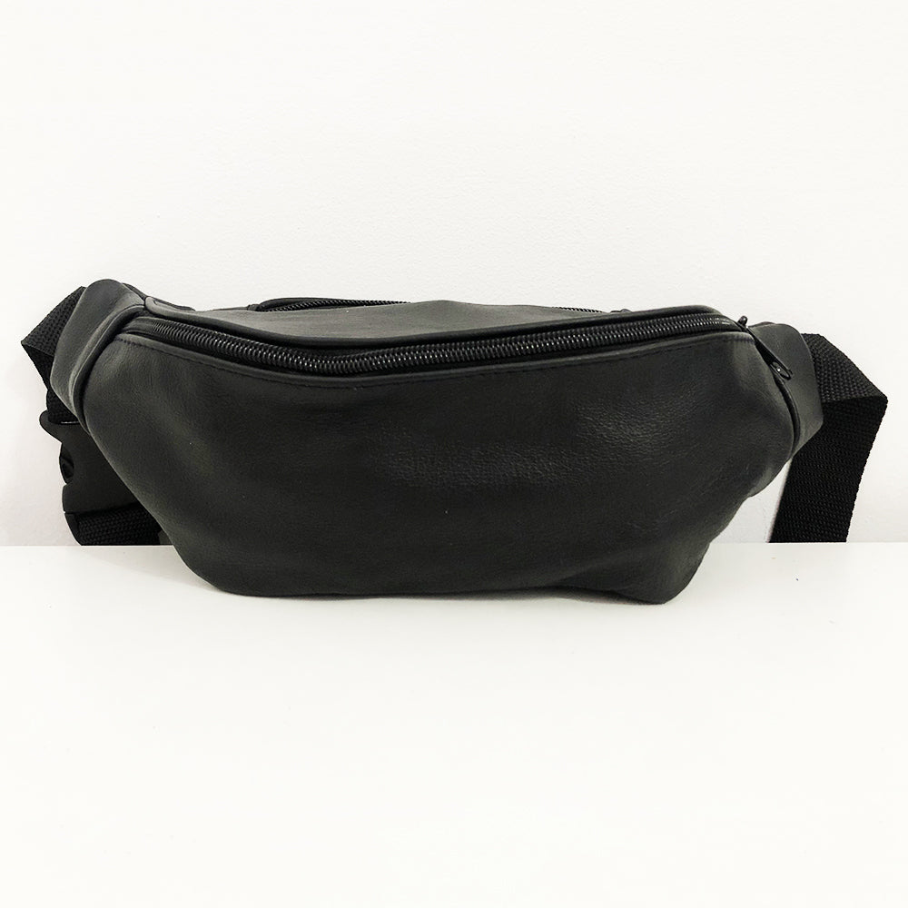 Кожаная бананка, мужская женская сумка из натуральной кожи, черная барсетка