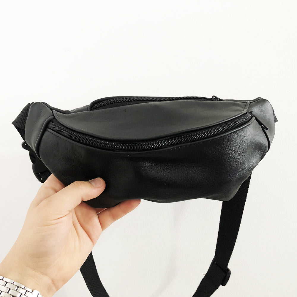 Кожаная бананка, мужская женская сумка из натуральной кожи, черная барсетка